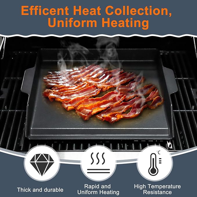 Criditpid Cast Iron Griddle for Gas Grill, Universal Flat Top Plate Cooking Griddle for Charcoal Grills/Gas Stoves, 18.6" x 14" BBQ Grill Griddle Plate Insert for Weber, Nexgrill, Charbroil, Camp Chef