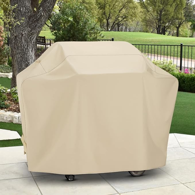 SunPatio 64 Inch Outdoor Waterproof BBQ Gas Cover, Heavy Duty Propane Grill Protector, All Weather Protection, Compatible for Weber Char-Broil Kenmore Nexgrill Grills and More, Beige