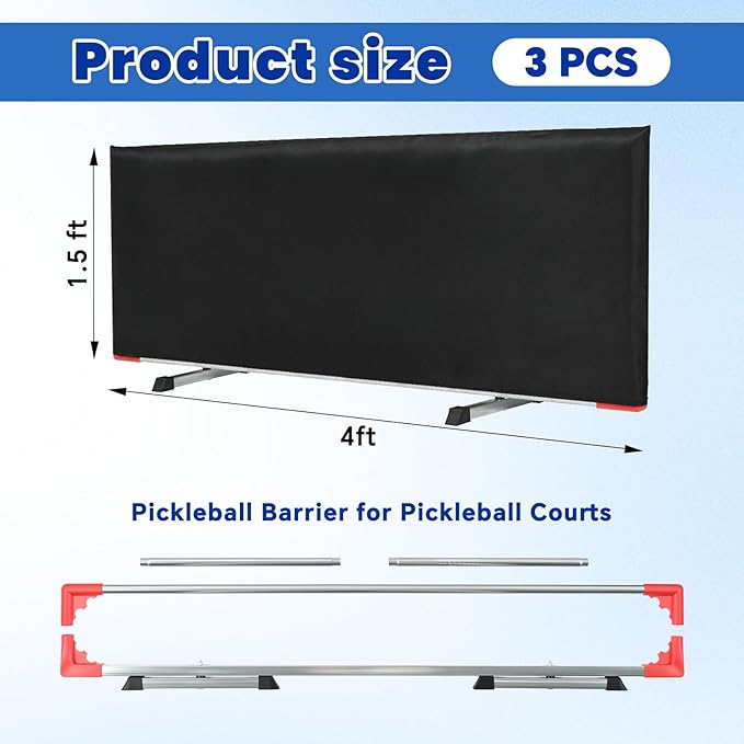 Pickleball Ball Barriers 3 Pack - Court Dividers for Pickleball Courts, Portable Black Barriers for Ball Containment and Court Division