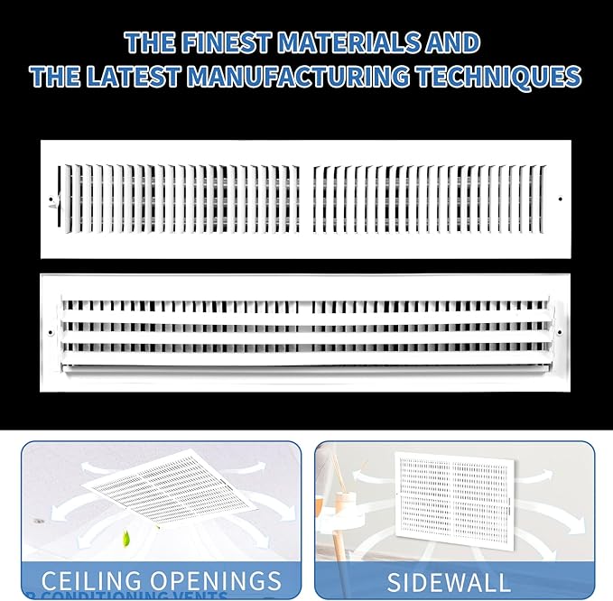 24x4 Vent Register [Duct Opening], Vent Covers for Home Ceiling, Two-Way Ventilation Register, Adjustable Solid Steel Wall Register Vent Cover (24"W x4"H [Duct Opening])