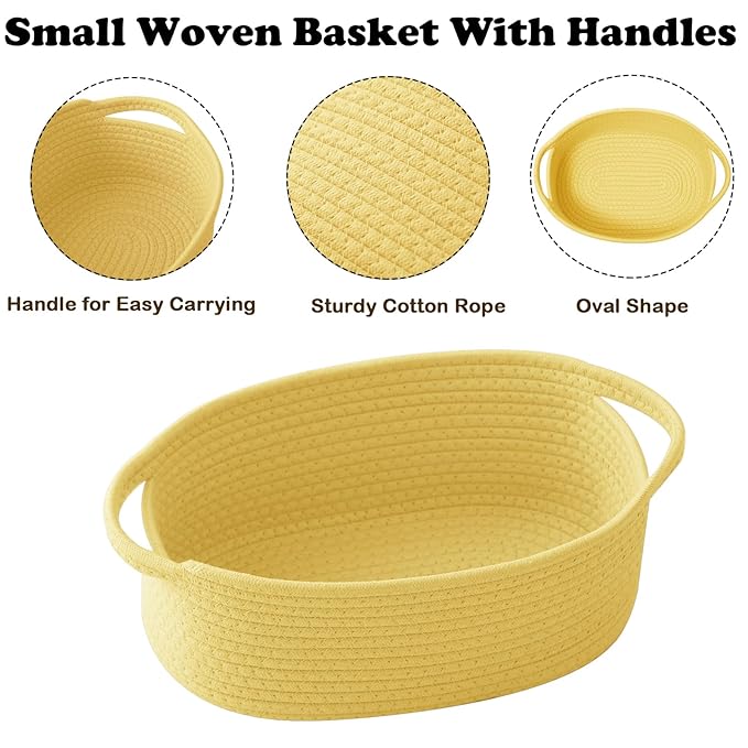 Gift Basket with Gift Bag and Ribbons,Small Rope Woven Shelf Storage,Baskets for Gifts Empty,Birthday,Baby Shower,Decorative Organizer Box with Handles(Yellow)