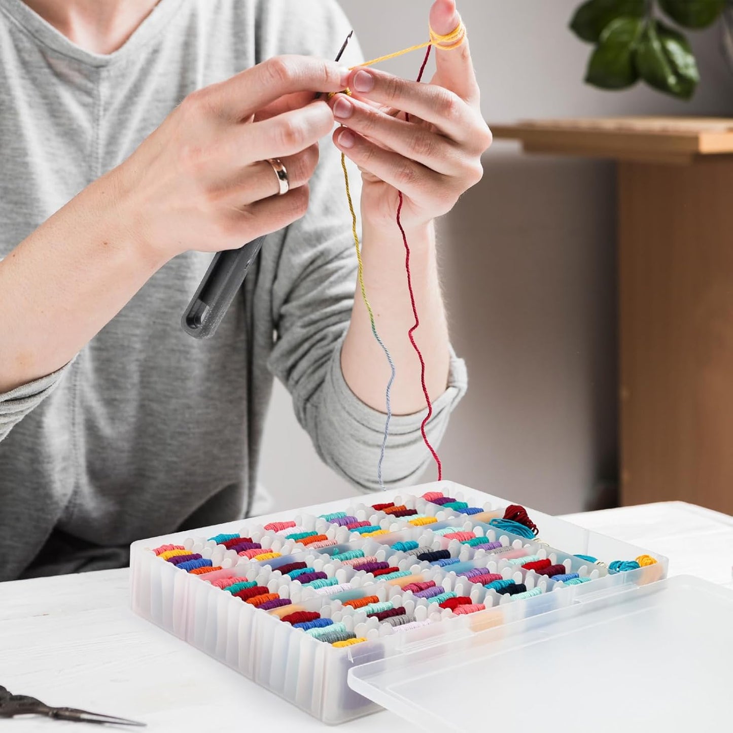 3PACK Embroidery Floss Organizer Box with 50 Cardboard Bobbins - 17 Compartments Clear embroidery thread and Beads organizer box, Snap-Tight Clear Sewing Organizer - Jewelry Bead Holder (Made in USA)