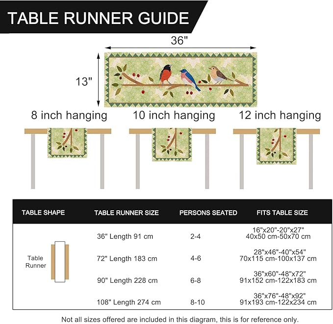 Seliem Summer Birds Tree Branches Table Runner, Cardinal Home Kitchen Dining Decor, Spring Seasonal Farmhouse Decorations Indoor Outdoor Party Supply 13 x 36 Inch