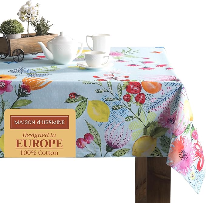 Maison d' Hermine Table Cloth Rectangle Table 100% Cotton 60 x 90 Inches Tablecloth Reusable Decorative for Dining Room, Farmhouse, Home, Party, Festive & Wedding Spring Summer - Jardin D'Ete - Mint
