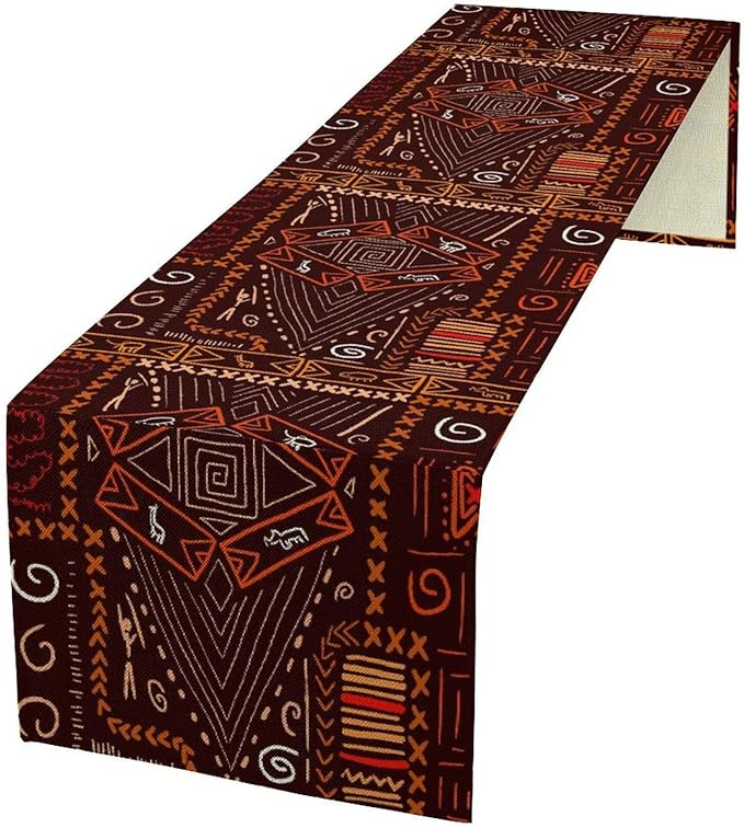 African Table Runner, African Aboriginal Ethnic Tribal Table Runner for Dining Kitchen Farmhouse Party Coffee Home 13x108in