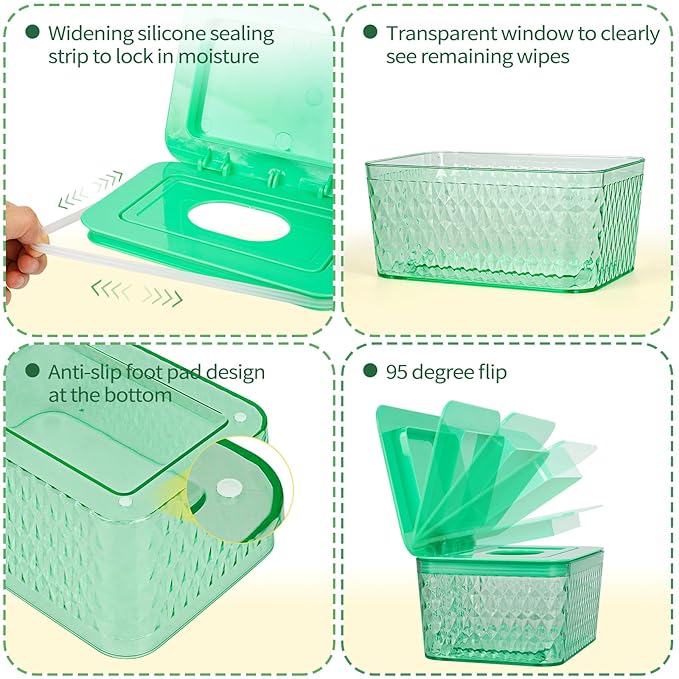 Wipes Dispenser, One-Handed Operation Wipe Holder for Baby & Adult, Seal-Designed Wipes Container for Bathroom Keep Diaper Wipes Fresh (Mint Green)