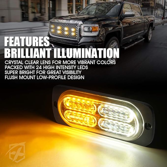 Xprite Surface Mount Strobe Lights Kit with Control Panel, Amber White Grill Grille Side Marker Flashing Emergency Warning Light for Trucks Vehicles ATV RV Cars Van 8PCS