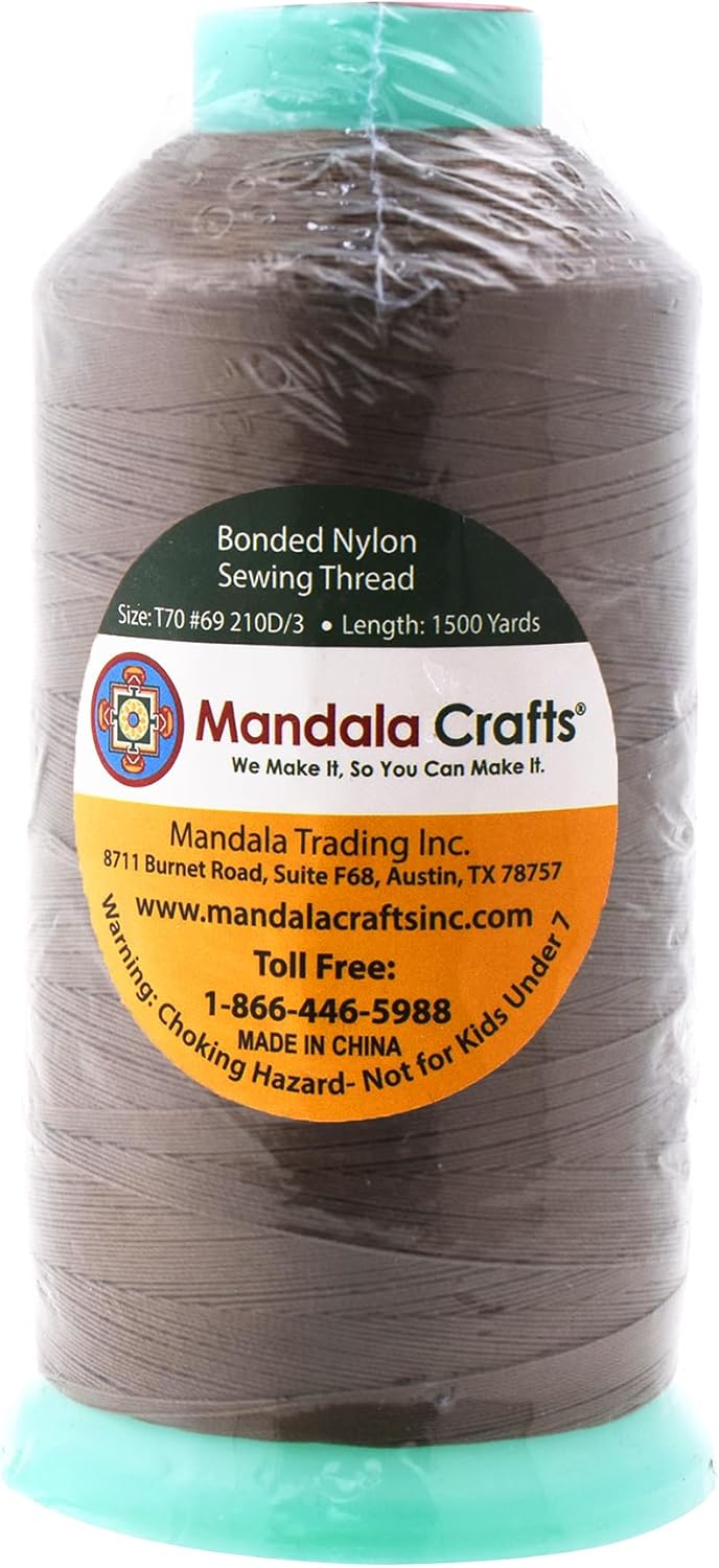 Mandala Crafts Bonded Nylon Thread - Coyote Brown Heavy Duty Sewing Threads - 1500 YDs Size 69 210D T70 Tex 70 for Leather, Jeans, Weaving, Outdoor, Marine, Upholstery