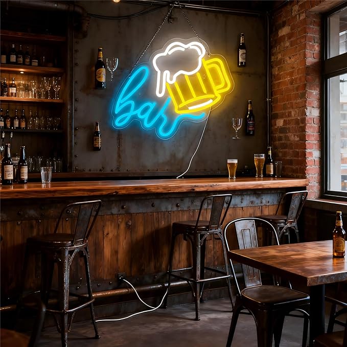 Beer Bar Neon Sign, LED beer Light Up Bar Sign for Home party& pub Bar Decor, 5-Level Dimmable Funny Bar Signs for Man Cave, Business Neon Open Signs for Bars & Wall