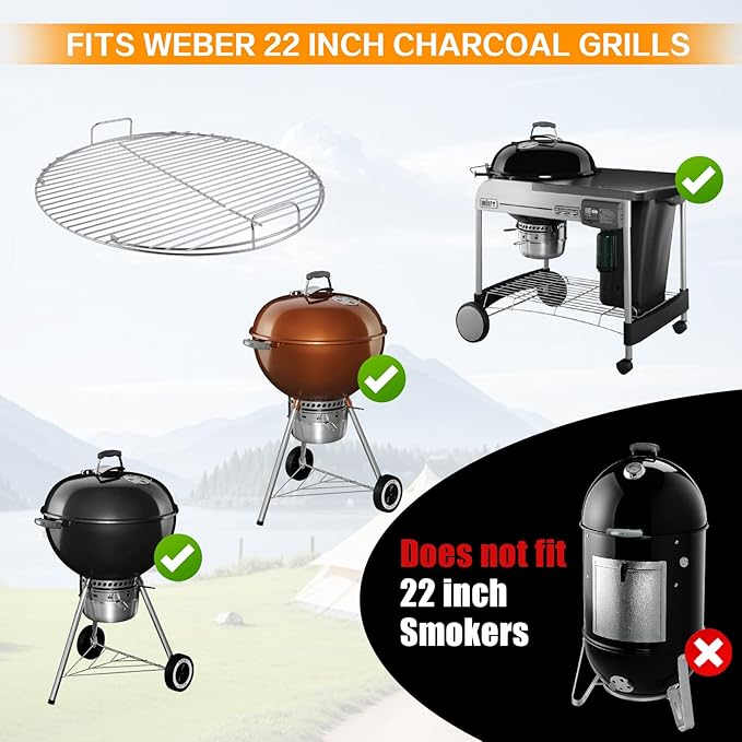 Coolbird Hinged Cooking Grate for 22 Inch Charcoal Grill, Iron Replacement Grill Grate with