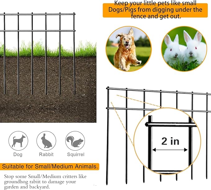 Adavin Animal Barrier Fence, 45 Pack 20 in(L) X10 in(H) No Dig Fencing for Dog Rabbits, Rustproof Metal Garden Border Fence, Ground Stakes Fences for Outdoor, Yard, Patio. Total 75 Ft, Black