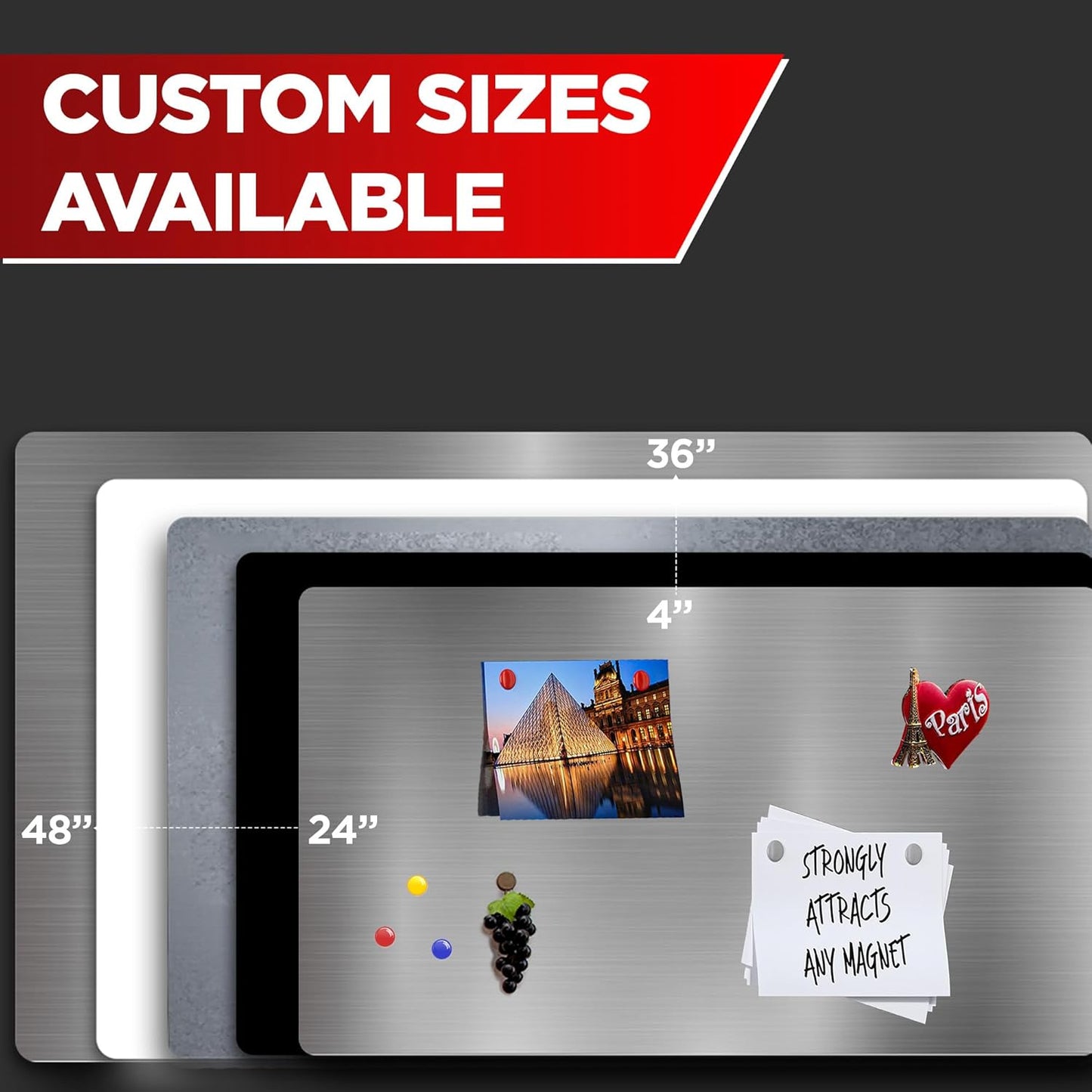 Diamond Life Magnetic Board - Memo & Vision Board for Home, Office, and Classroom - Magnet Board for Kids - Command Strips Included (Silver 24"x36")