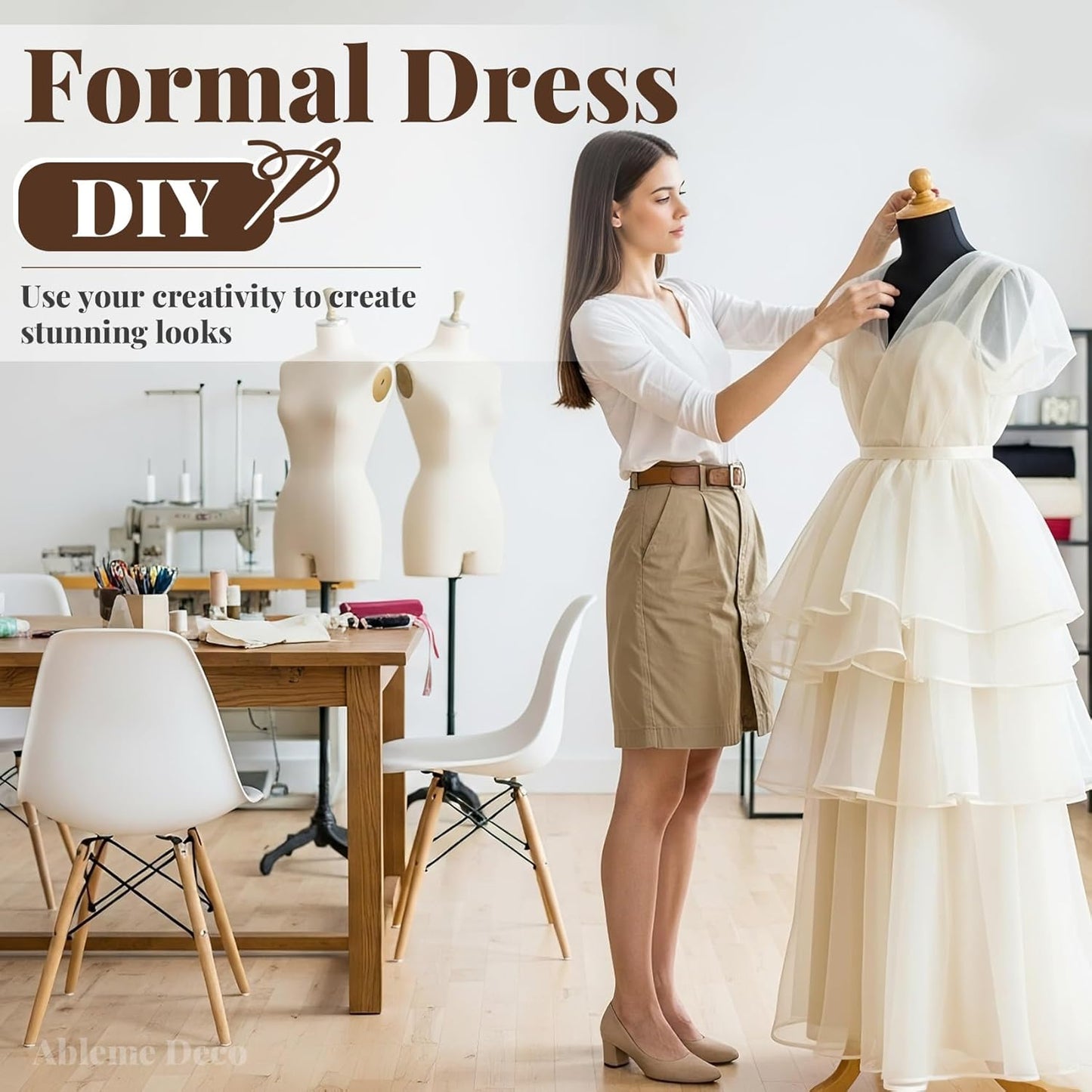 Organza Fabric by The Yard, 60 Inch Wide 3 Yards (9 ft) Long Sheer Fabric for DIY Sewing Projects Wedding Decorations Party Backdrops Curtains (Ivory)