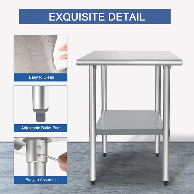 HARDURA Stainless Steel Table 24X30 Inches with Undershelf and Galvanized Legs NSF Heavy Duty Commercial Prep Work Table for Restaurant Kitchen Home and Hotel