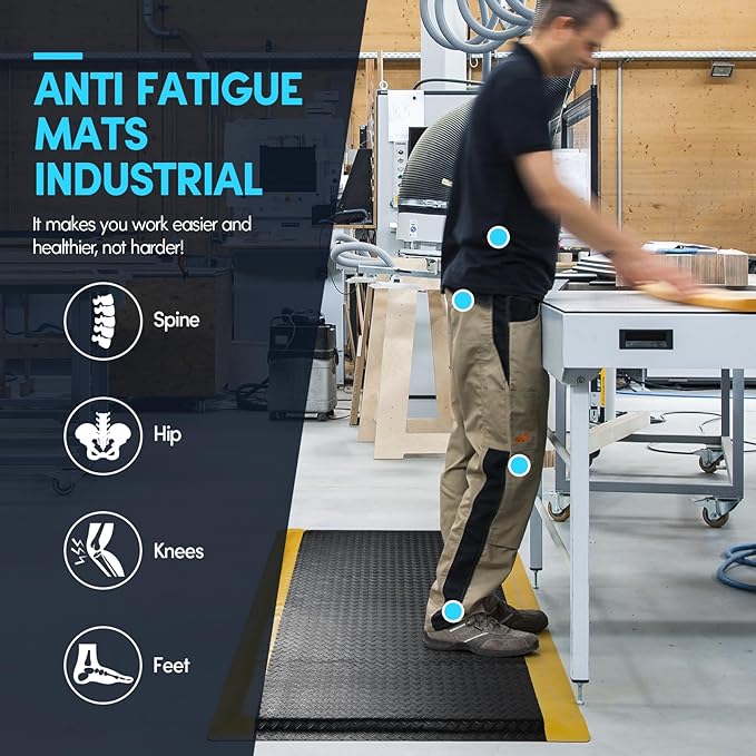 3 x 5 FT Anti Fatigue Mats Industrial 15/16 Inch Thick Soft Sponge Ergonomic Mat Durable Heavy Duty Diamond Plate Work Mat for Standing Non Slip Industrial Grade Floor Mat for Leg & Back Pain