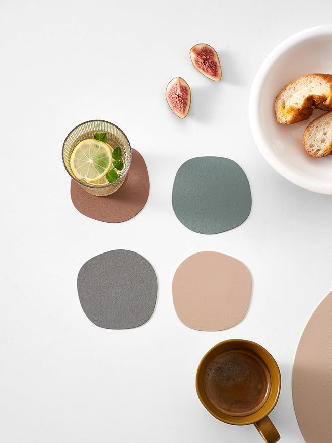 Clay Pink Oval Silicone Placemats Set of 4 with Matching Coasters – Heat Resistant, Waterproof, Easy to Clean Non-Slip Modern Dining Table Mats – Premium Leather Textured Japandi Kitchen Décor
