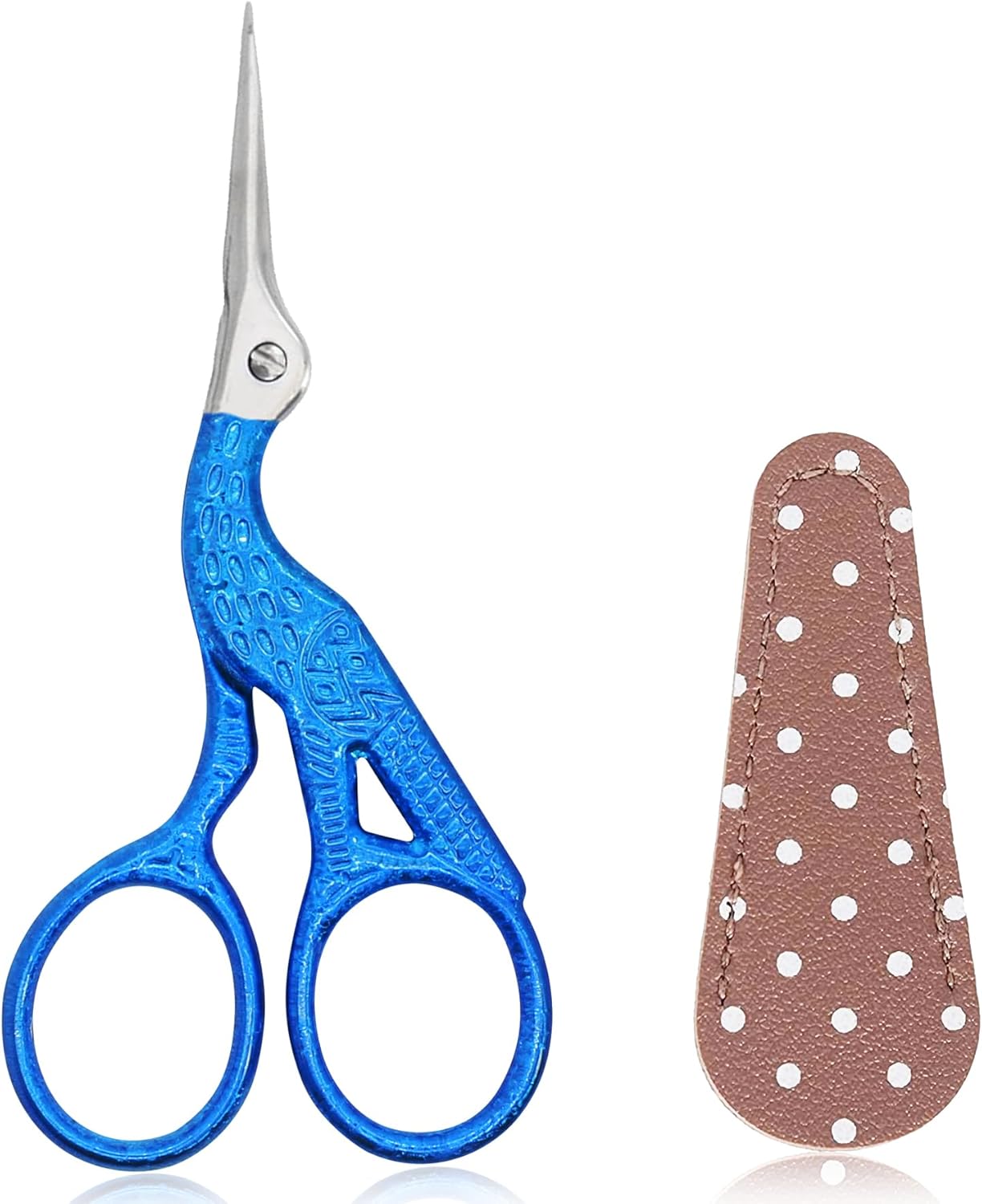 BIHRTC 3.6Inch Embroidery Vintage Stork Scissors Sharp Tip Stainless Steel Scissors with Leather Cover for Threading Cross Stitch Cutting Sewing Handcraft Craft Art Work