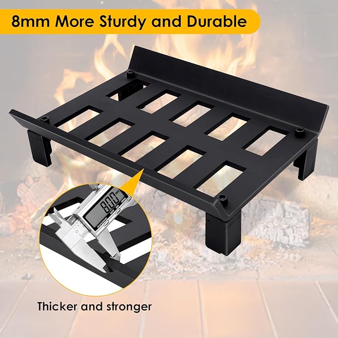 STBoo Fireplace Grate 13inch - Wood Stove Grates Heavy Duty | Fireplace Log Holder | Firewood Log Burning Wrought Iron Rack | Fire Pit Tray for Indoor Chimney Hearth & Outdoor Kindling Tool
