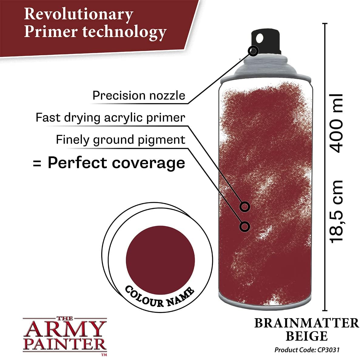 The Army Painter Colour Primer Brainmatter Beige, 400 mL Acrylic Spray Primer, Spray Paint for Miniature Priming Basecoat, Tabletop Roleplaying, Boardgames, and Wargames Miniature Modelling