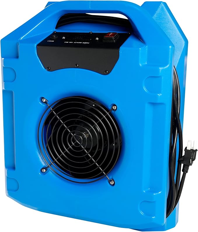 MOUNTO 1/4 HP 1200 CFM Low Profile Air Mover, 2-Speed Carpet Dryer Floor Fan with Dual GFCI Outlets, Stackable Lightweight Blower for Water Damage Restoration (Blue)