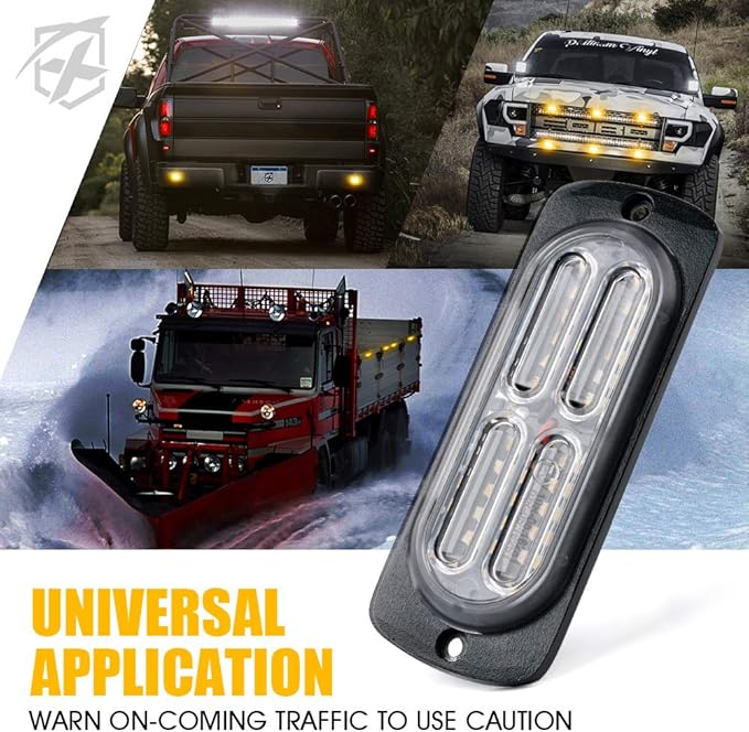 Xprite 24 LED Amber Surface Mount Strobe Lights Kit with Control Panel, Grill Grille Side Marker Flashing Emergency Warning Light Assemblies for Trucks Vehicles ATV RV Cars Van 4PCS
