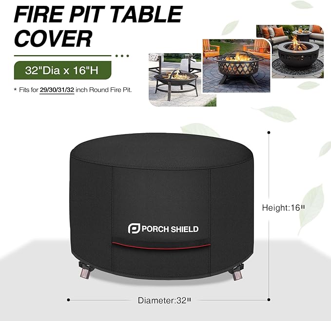 Porch Shield Round Patio Fire Pit Cover Fade Resistant Waterproof Outdoor Firepit Cover 32 inch for Fire Bowl