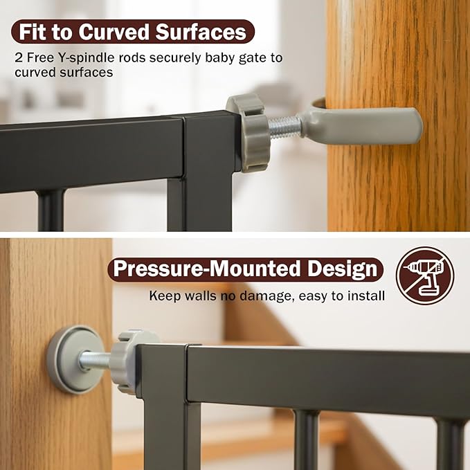 29.7-46" Extra Wide Baby Gate for Stairs, Pressure Mounted Dog Gate Indoor for Doorways, Auto Close Pet Gate with Walk Thru Door, Double Lock Child Safety Gate for Kids and Pet, No-Trip Design