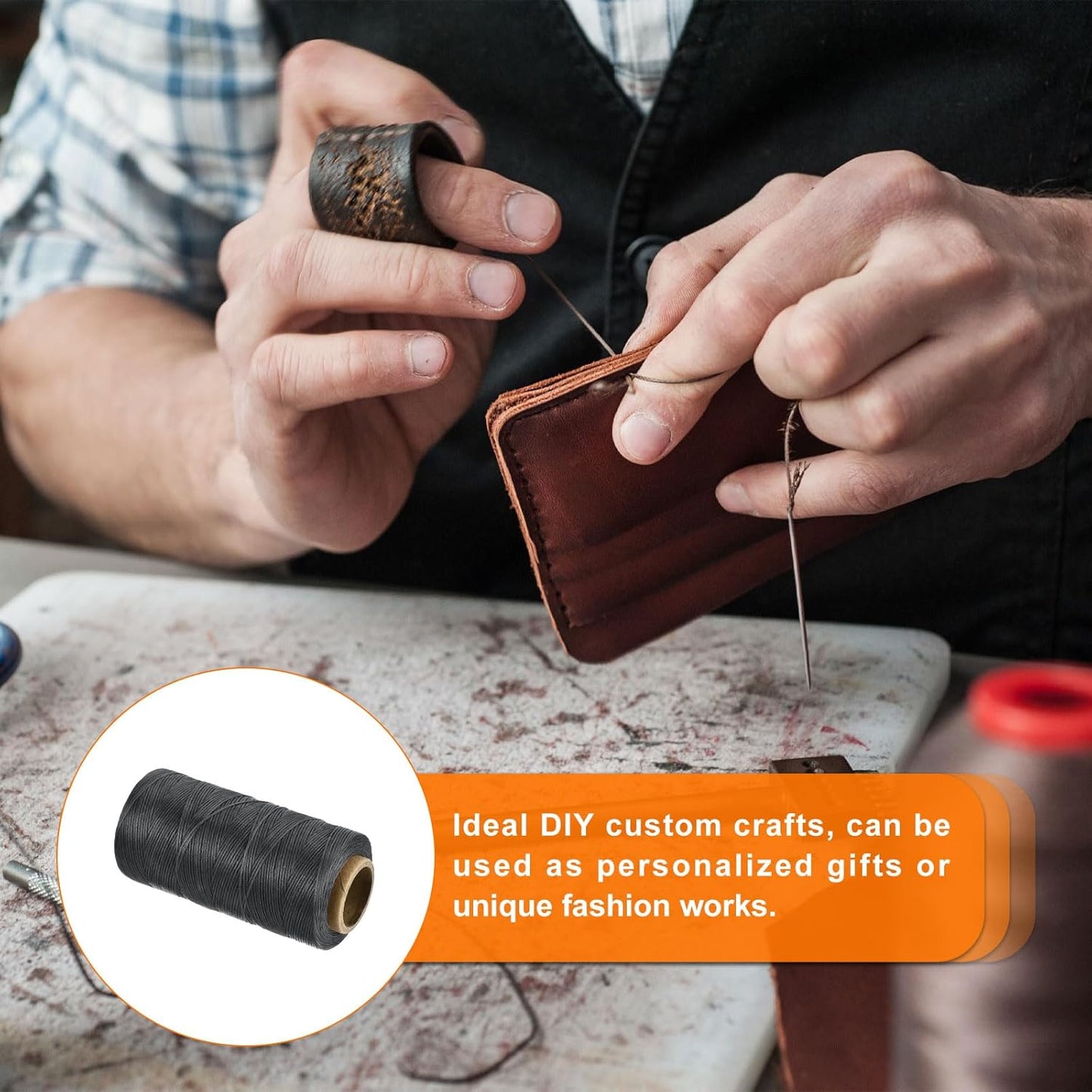 MECCANIXITY Waxed Thread,197 Yard 1mm 210D Flat Wax Thread Polyester Waxed String for Leather Sewing Hand Weaving Book Binding Home Decoration,Deep Gray