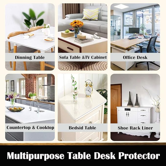 Plastic Tablecloths for Dining Room Table Wipeable Water Resistant Clear Acrylic Crystal End Table Screen Protector Wood Furniture Protective Desktop Pad PVC Vinyl Tabletop Cover Vinal Pad 40x68 Inch