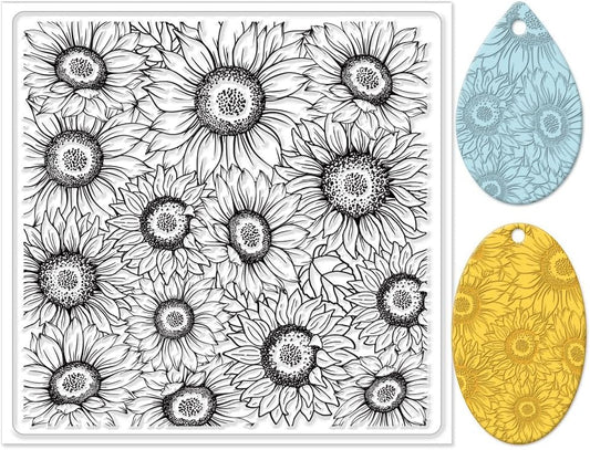 CHGCRAFT Polymer Clay Texture Sheet Sunflower Silicone Texture Stamp Polymer Clay Modeling Pattern Pad for Jewelry Earring Making DIY Craft, 5.5x5.5inch