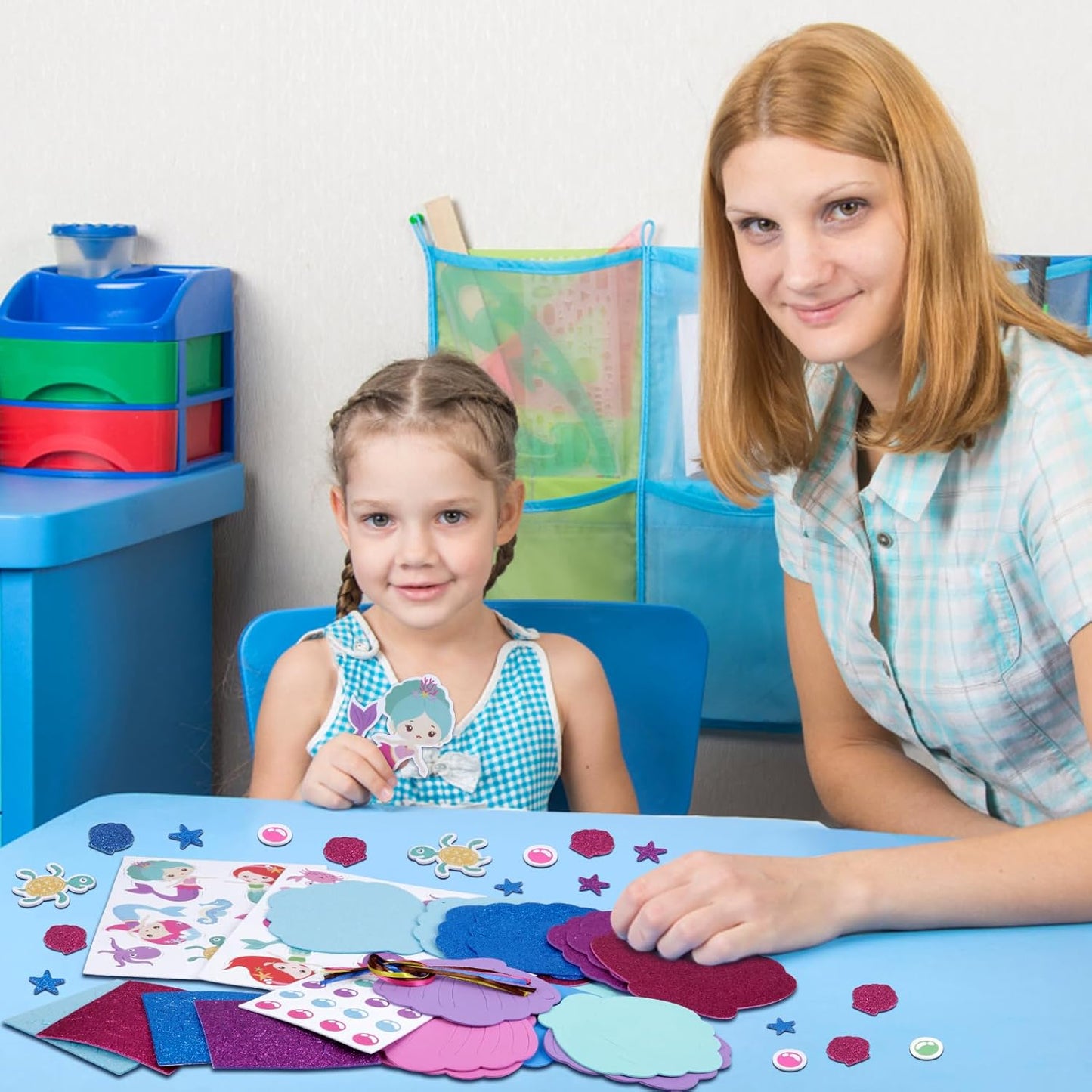 Fennoral 8 Pack Mermaid Craft for Kids Creative Make Your Own Mermaid Shell Foam Stickers DIY Arts and Crafts for Kids Boys Girls Summer Art Activity Party Decoration Birthday Gifts