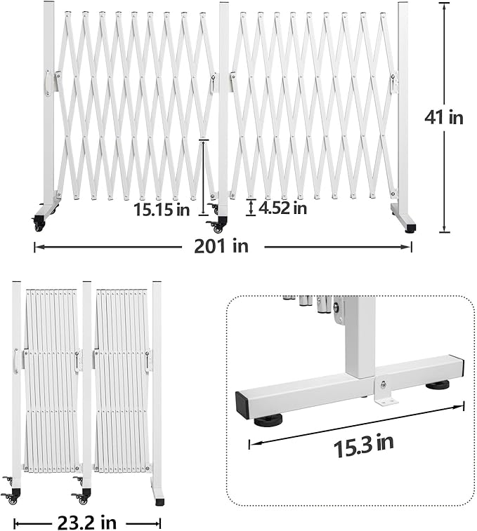 TECSPACE Aluminum Expandable Garden Fence, Portable Barricade Gate with Casters, Expansion Size 201×15.2×40.6 inches, Adjustable Flexible Fence Mobile Barricade Safety Barrier