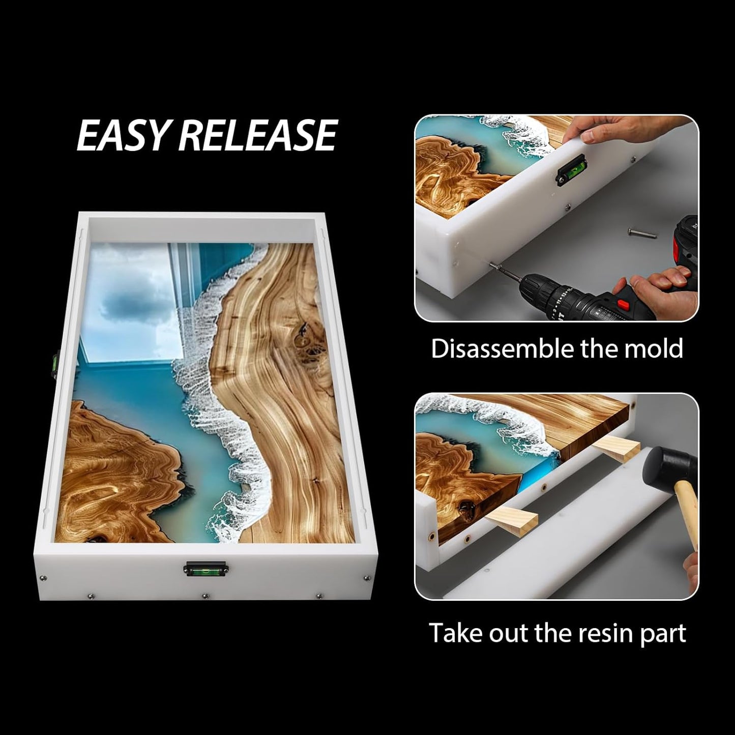 Large Reusable Epoxy Resin Mold 10×3×3 Adjustable Clamping System – Ideal Resin Molds for Coffee Tables, Trays, Cutting Boards & DIY Projects