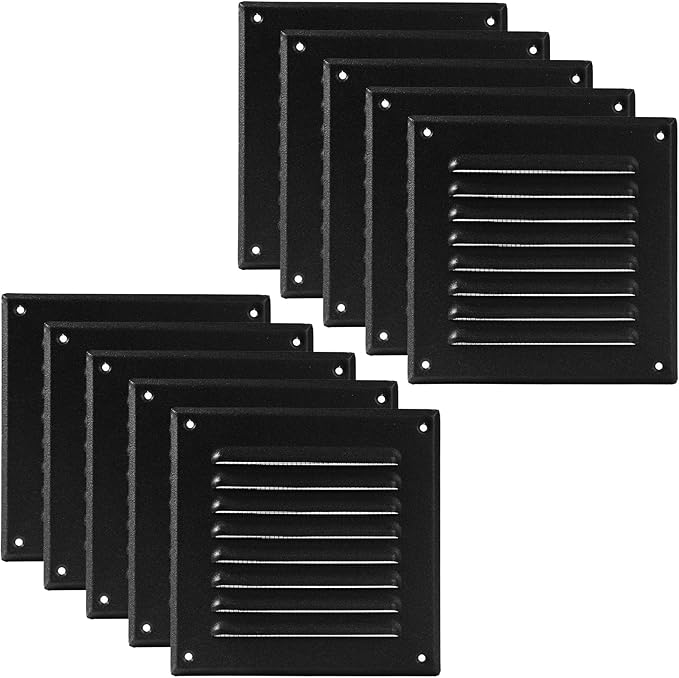Vent Systems 5 x 5 Inch (Inner) - Pack of 10 - Black Metal Soffit Vent Cover - Durable Square Air Vent Grille with Mesh Screen - Weather Resistant Ventilation Grill - Wall & Ceiling Indoor & Outdoor