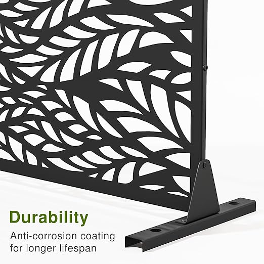 Casaphoria 72" H x 47" W Metal Outdoor Privacy Screen, Freestanding Decorative Divider for Patio, Deck, Balcony, and Garden with Stable Base, Black Spring