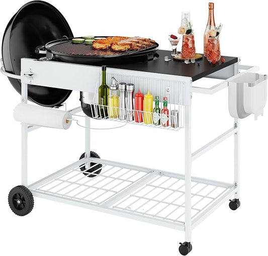Shintenchi Grill Table for Weber 22" & 18" Original Kettle, Outdor Grill Cart with Wheels, Movable Outdoor Prep Table Cooking Station for JumboJoe and Master-Touch Charcoal Grill