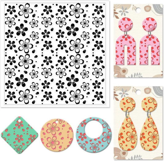 CHGCRAFT Cherry Blossoms Polymer Clay Texture Sheets Flowers Texture Silicone Clay Texture Stamp Clay Modeling Pattern Pad Texture Sheets for Earrings Jewelry Making