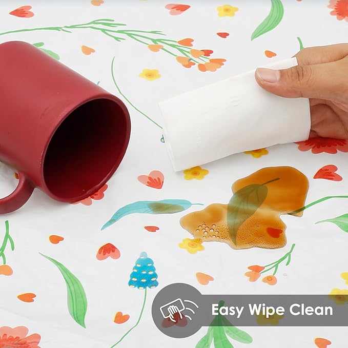 2 Pcs Round Picnic Tablecloth, Waterproof Elastic Fitted Table Covers, Elastic Edge Table Cover Indoor Outdoor Round Fits 43"-55" Round Table Cloth, Oilproof Wipeable Protector for Camping (Flower)