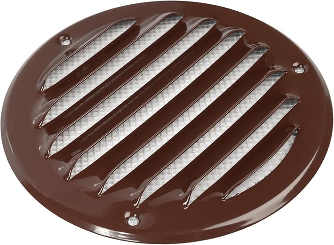 Repa Market 5-Pack 4 Inch (Opening Dimensions) Round Air Vent Cover/Brown Galvanized Steel Louvered Grill Cover with Mesh Screen/Wall or Ceiling Vent/HVAC Register for DIY Home Improvement