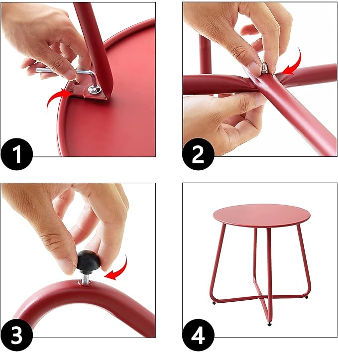 Outdoor Table Small Patio Side Table, Round Metal Side Table, Weatherproof, Portable, Outdoor End Table for Garden, Balcony, Yard (Red)