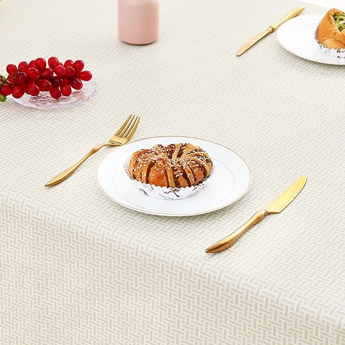misaya Rectangle Waterproof Vinyl Table Cloth, Plastic Tablecloth with Flannel Backing, Wipeable Table Cover for Dinner, Picnic, Indoor and Outdoor (Weave Patternd, 52" x 70")