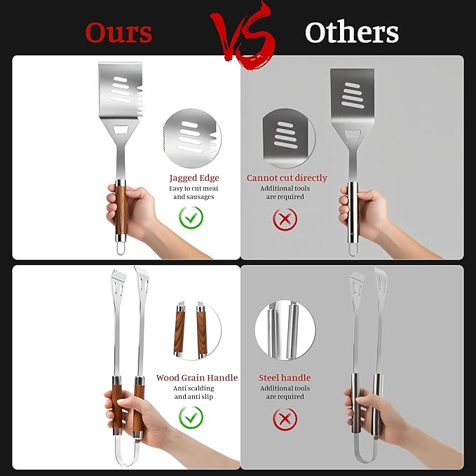 BBQ Grill Tools Set, Stainless Steel Grilling Set with Storage Bag, Spatula, Fork, Cleaning Brush BBQ Accessories, Grill Accessories for Outdoor Cooking Camping, Grilling Gifts for Men