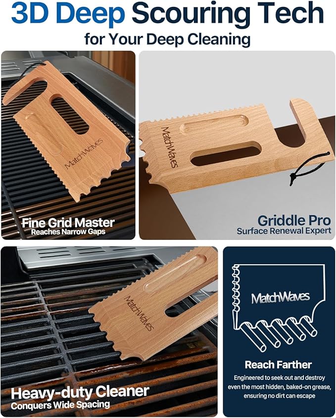 Wooden Grill Scraper, Grill Grate Cleaner for Traeger Grills - Safe Bristle-Free Grill Cleaning Tool