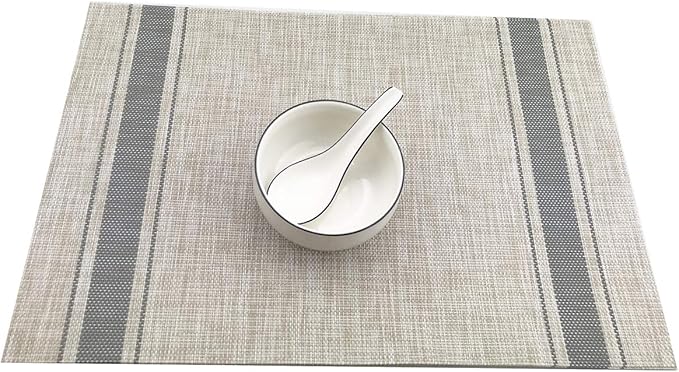 Gugrida Placemats, Placemats PVC Table Mats Woven Vinyl Placemats, Set of 6(Grey Beige)