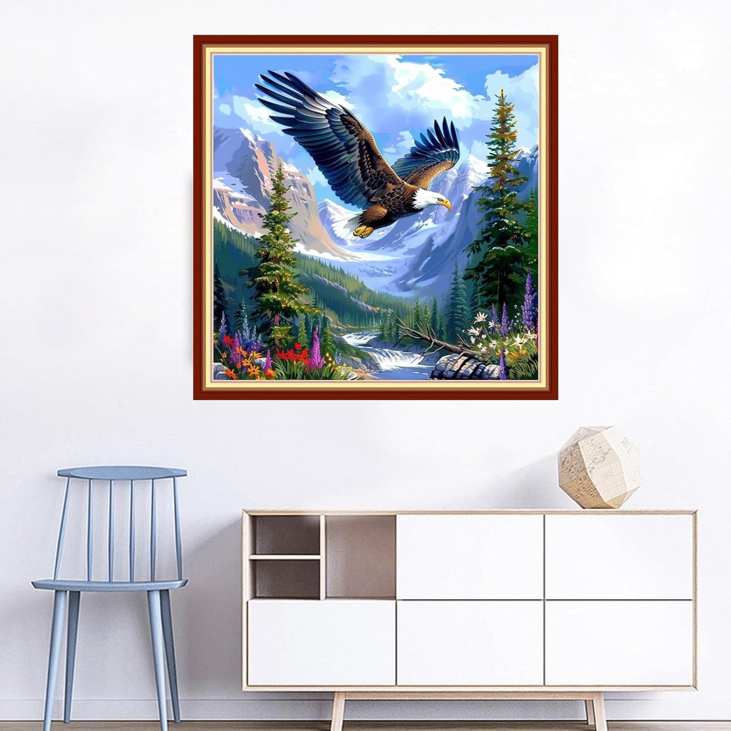 Joyhoor Cross Stitch Kits for Beginners Stamped Cross-Stitch Supplies Needlework preprint Embroidery Kits for Adults DIY Needlepoint Kits Embroidery Patterns 11CT-Eagle Mountain and River 18x18 inchs