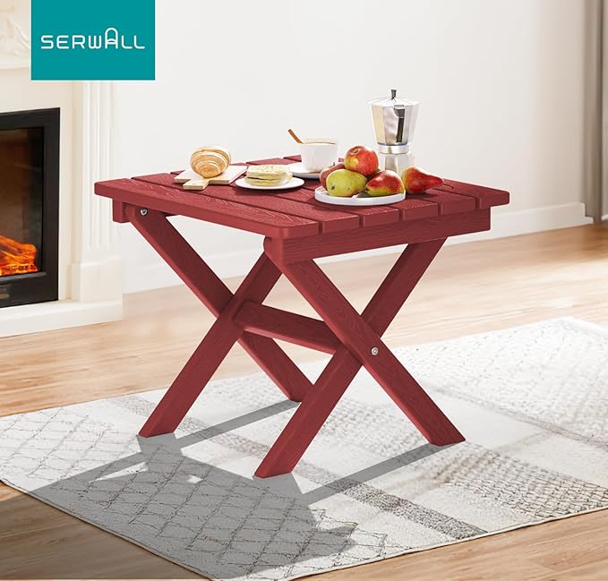 SERWALL Folding Outdoor Side Table Set of 2, Portable Adirondack Side Table, Red