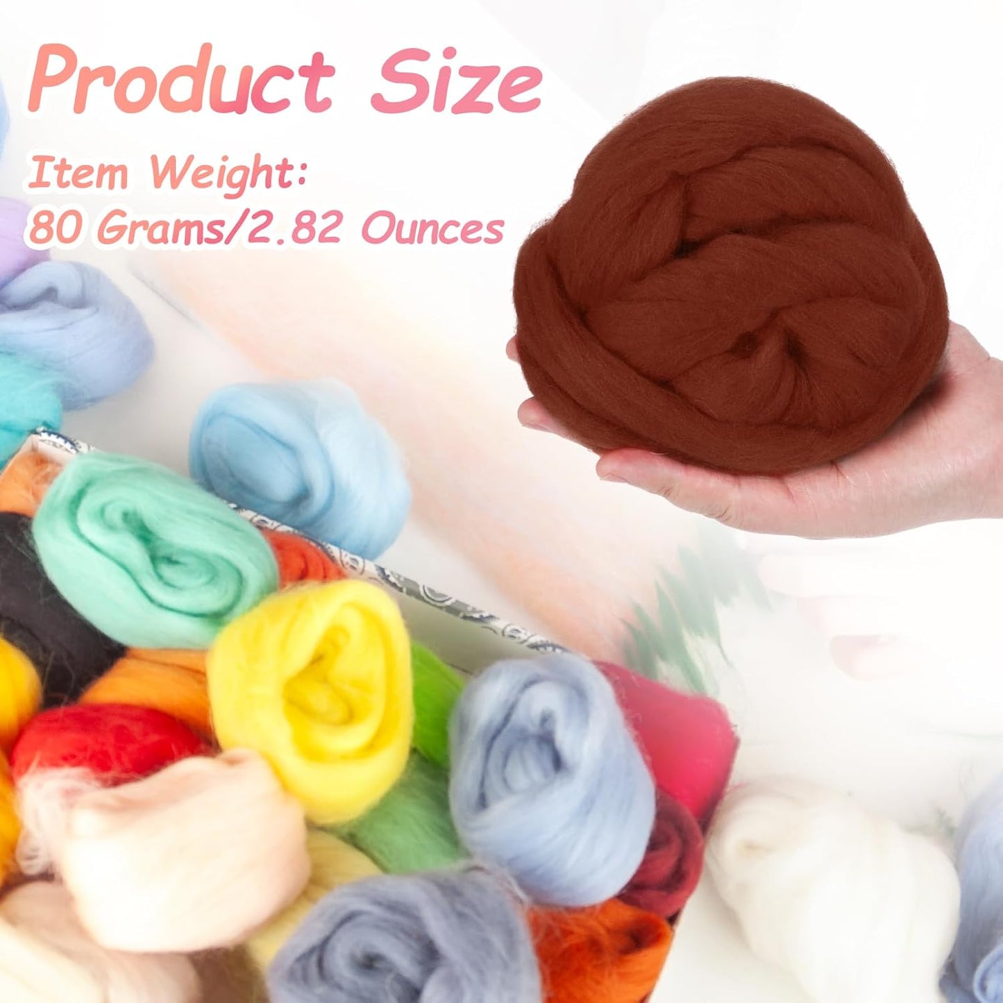 PATIKIL Wool Roving Yarn, 80G/2.82OZ Soft Felting Wool Pure Chunky Roving Yarn Bulk for Needle Felting Knitting Blanket Spinning Weaving DIY Craft, Red Brown