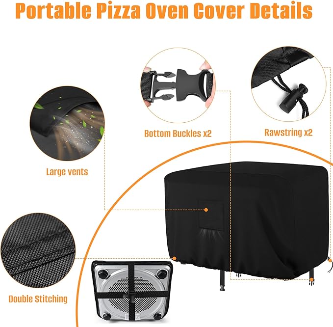 Waterproof Cover for Ninja Pizza Oven MO201, Tabletop Pizza Oven Covers, Tear Resistant, Windproof with Bottom Drawstrings, Fully Covered with Heavy-Duty 600D PU Oxford Cloth (Cover Only)