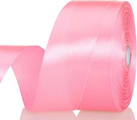 1 1/2 Inch Flamingo Pink Solid Satin Ribbon, 50 Yards Craft Fabric Ribbon for Gift Wrapping Floral Bouquets Wedding Party Decoration