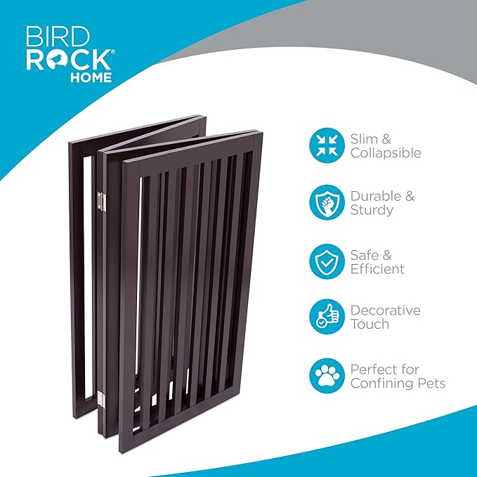 INTERNET'S BEST Dog Gate Indoor Freestanding Pet Barrier, Folding Wood Dog Fence, Extra Wide Doorway Puppy Gate, Indoor Animal Privacy Panel, Wooden Cat Fence - 4 Panel - 36", Espresso